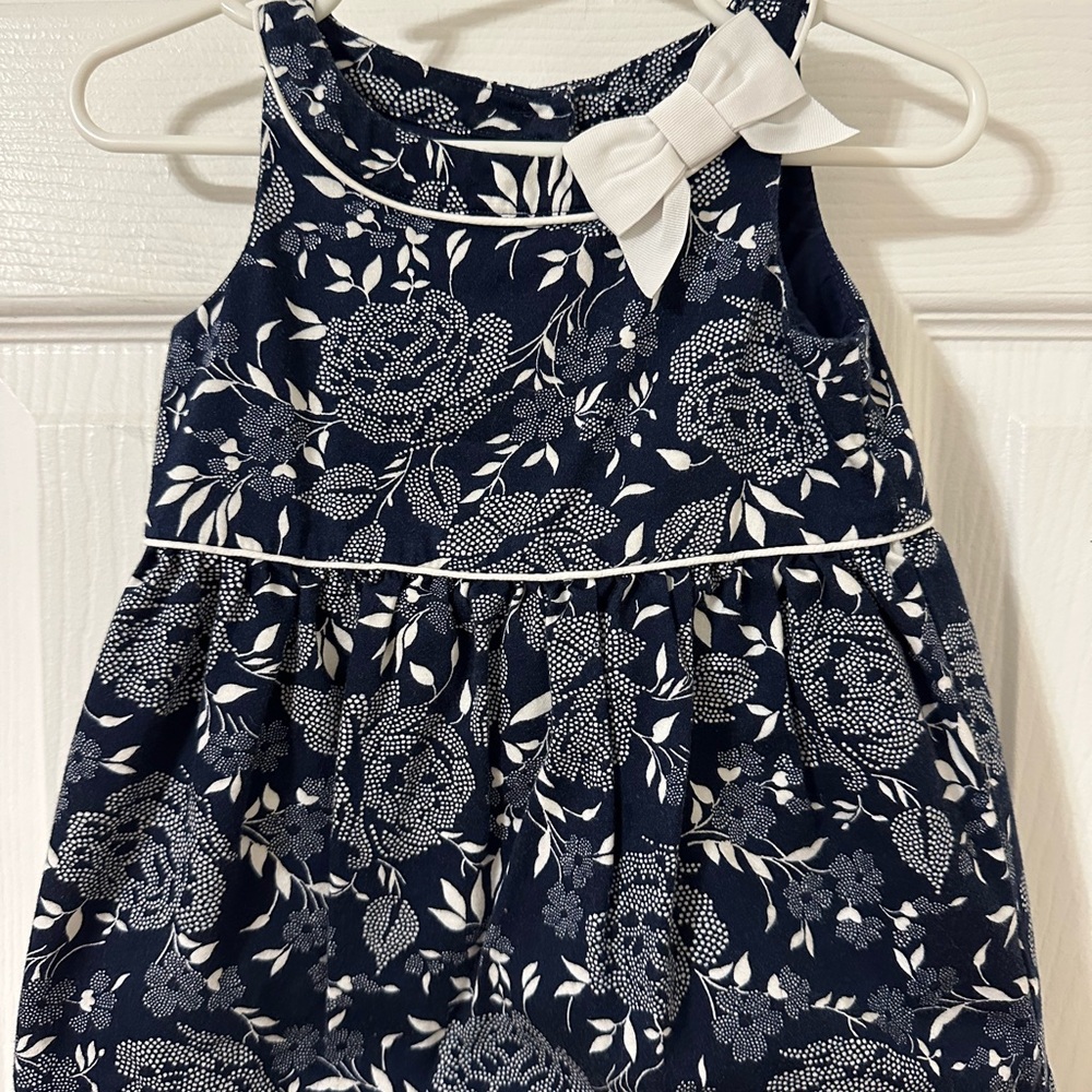 Navy Blue Floral Baby Dress with Bow